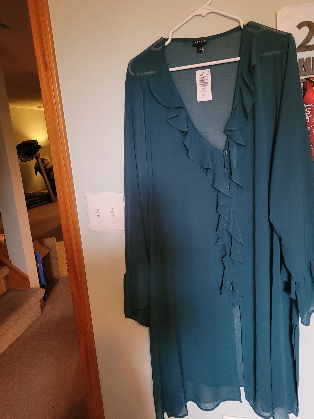 torrid Teal Ruffle Front Long Sleeve  Chiffon Fall Duster